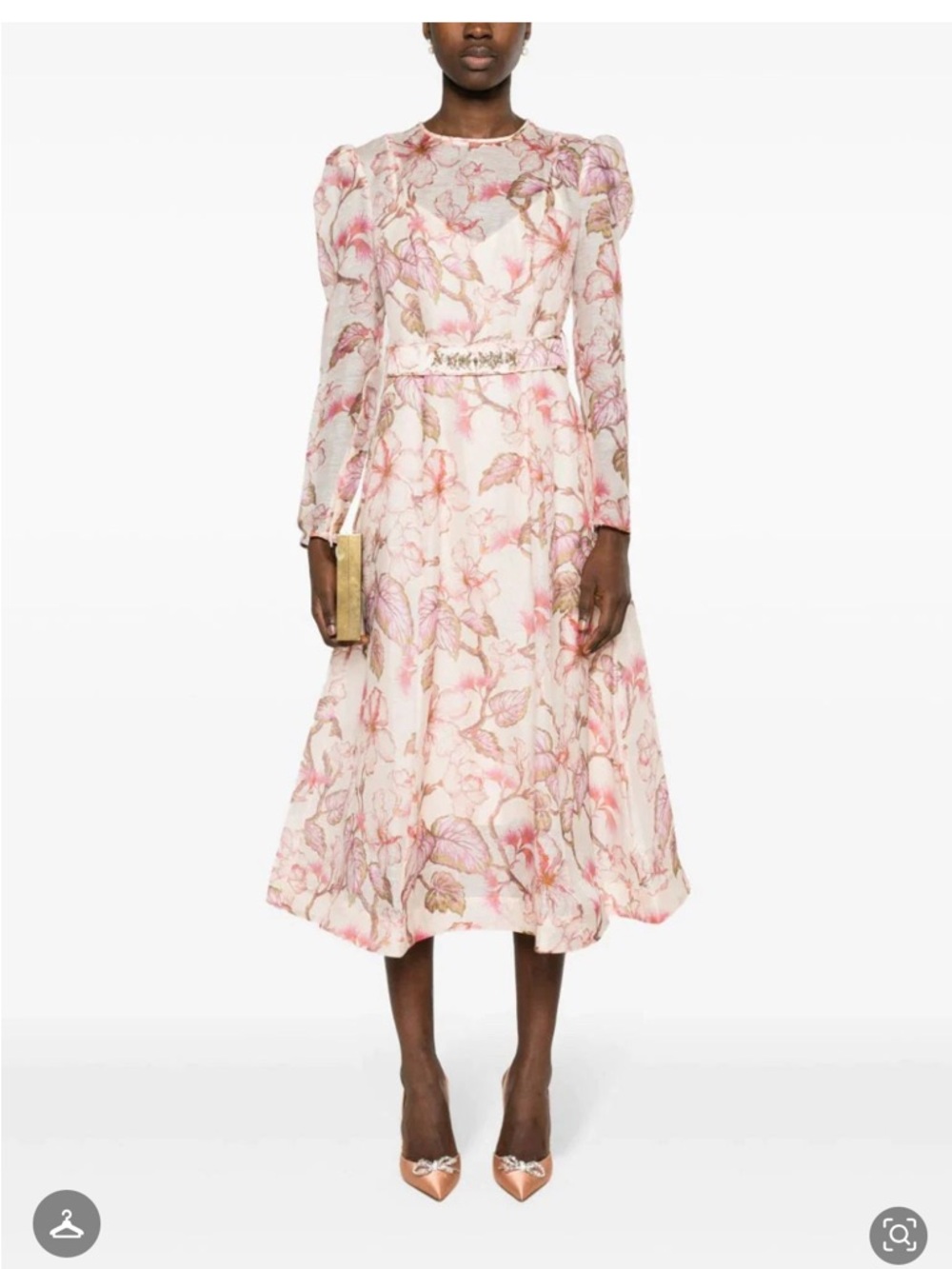 Zimmermann Pink Floral Long-Sleeve Midi Dress AUS -1 beautiful details